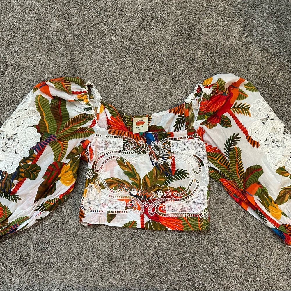 Anthropologie X Farm Rio Forest Birds - Crop Lace Top